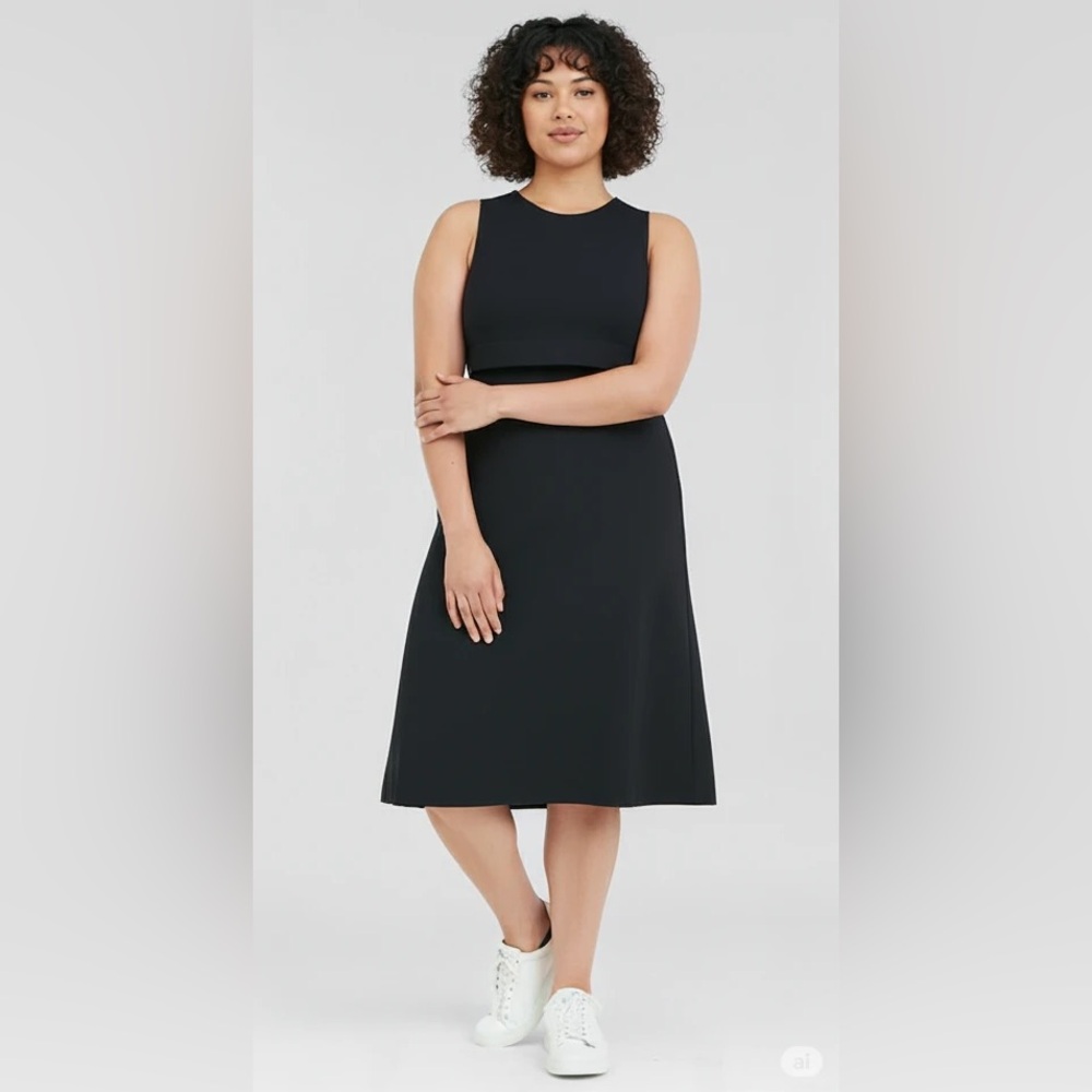 SPANX Black Sleeveless Crewneck Midi Dress